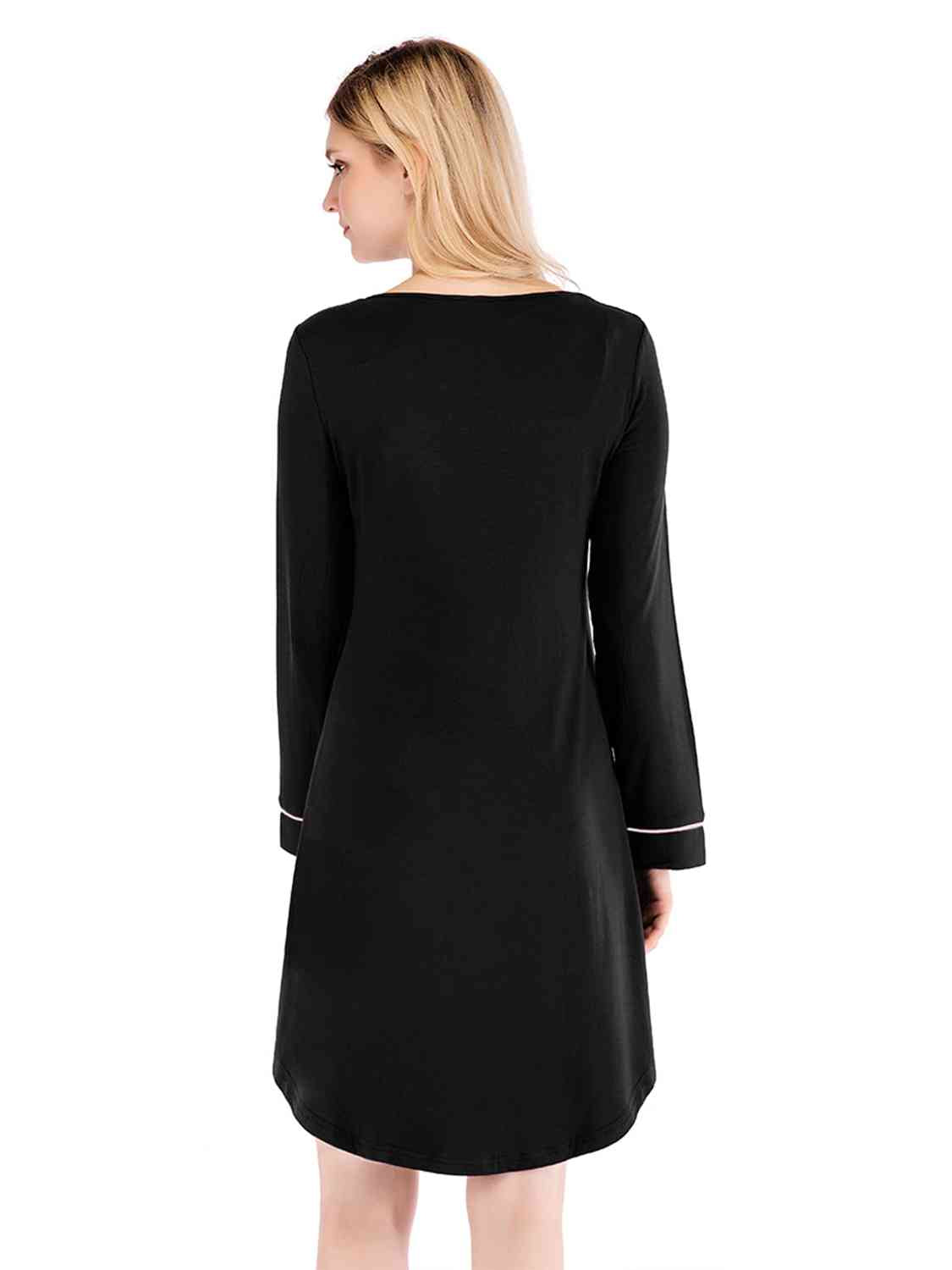 Round Neck Night Dress with Pocket - TRENDMELO