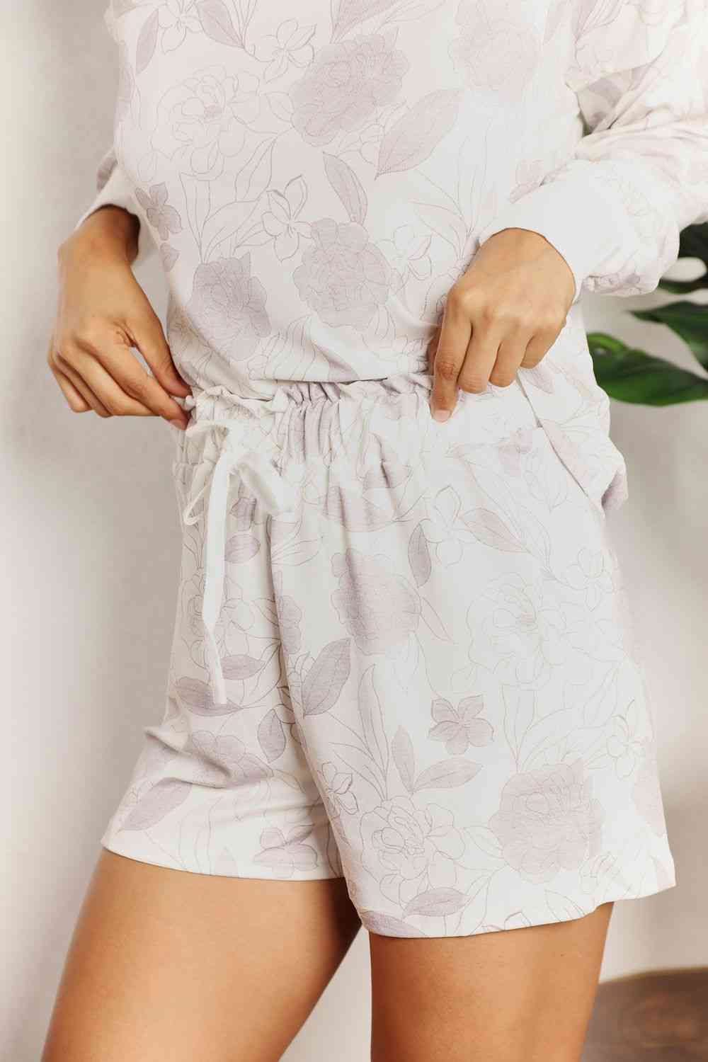 Double Take Floral Long Sleeve Top and Shorts Loungewear Set - TRENDMELO