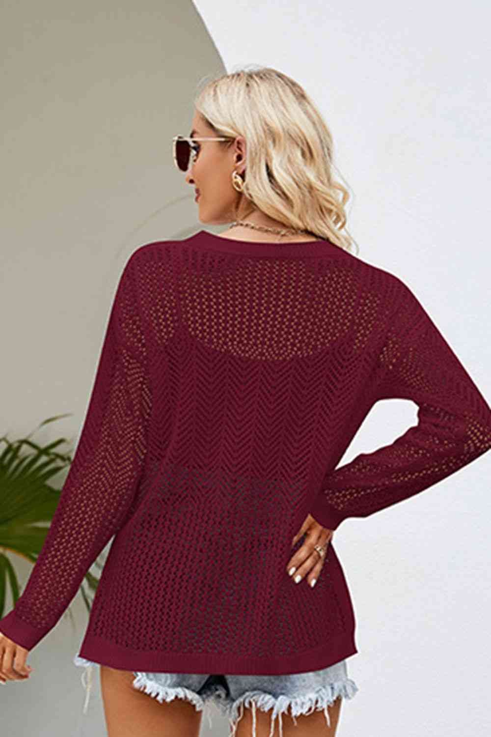 Lace-Up Slit Knit Top - TRENDMELO