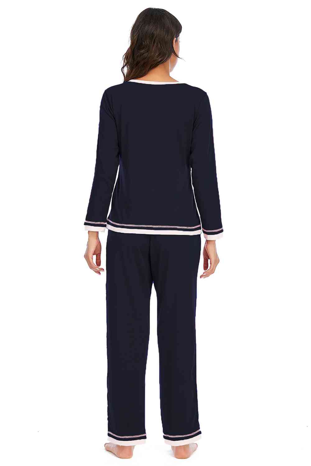 V-Neck Top and Pants Lounge Set - TRENDMELO