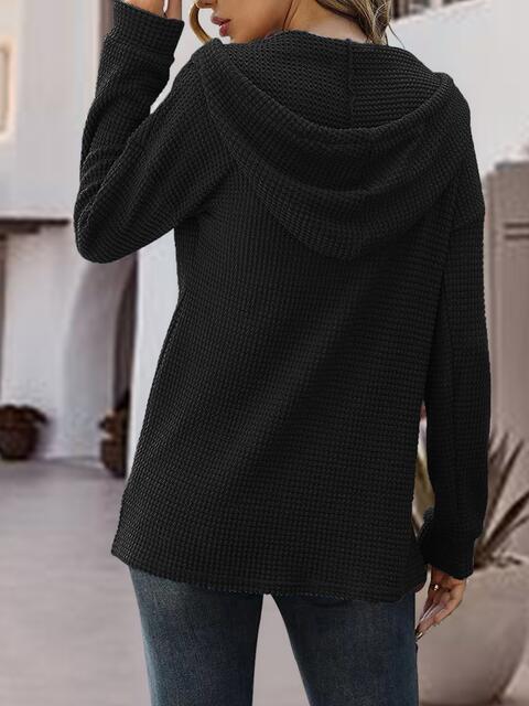 Half Button Up Drawstring Hoodie - TRENDMELO