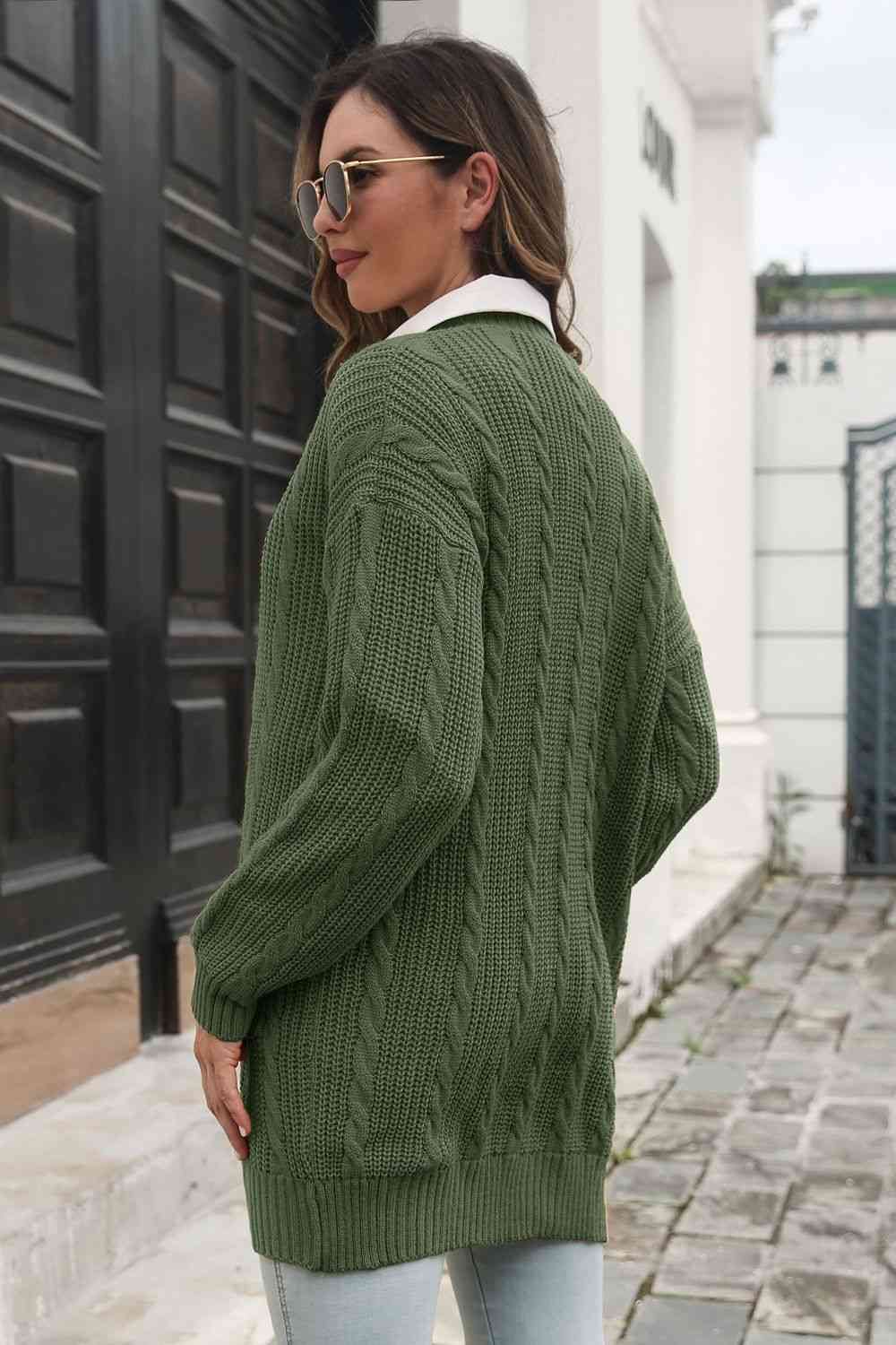 Open Front Longline Cardigan with Pockets - TRENDMELO