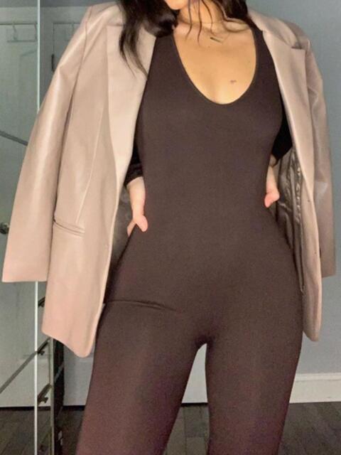 Long Sleeve Scoop Neck Jumpsuit - TRENDMELO