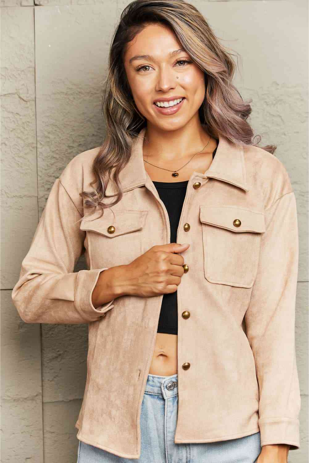 Button Down Collared Jacket - TRENDMELO