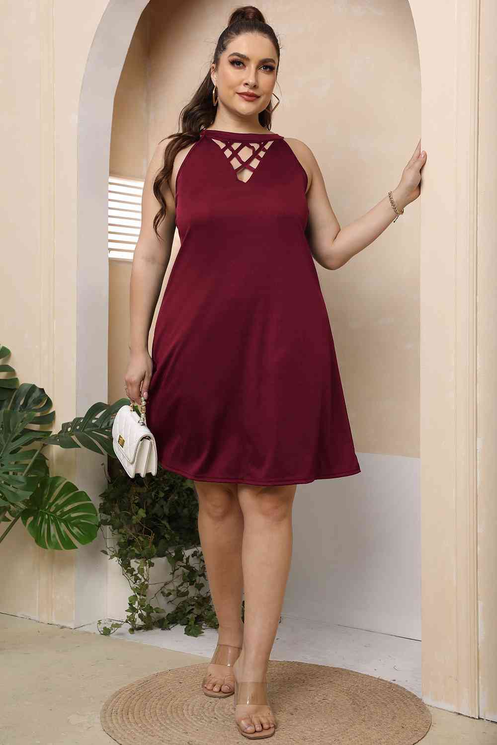 Plus Size Cutout Round Neck Sleeveless Dress - TRENDMELO