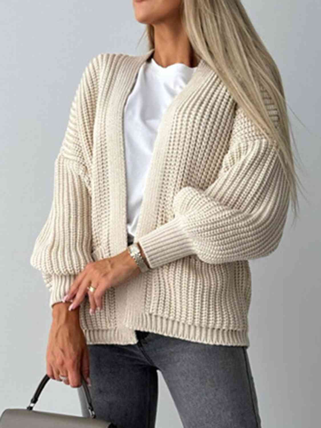 Open Front Dropped Shoulder Cardigan - TRENDMELO