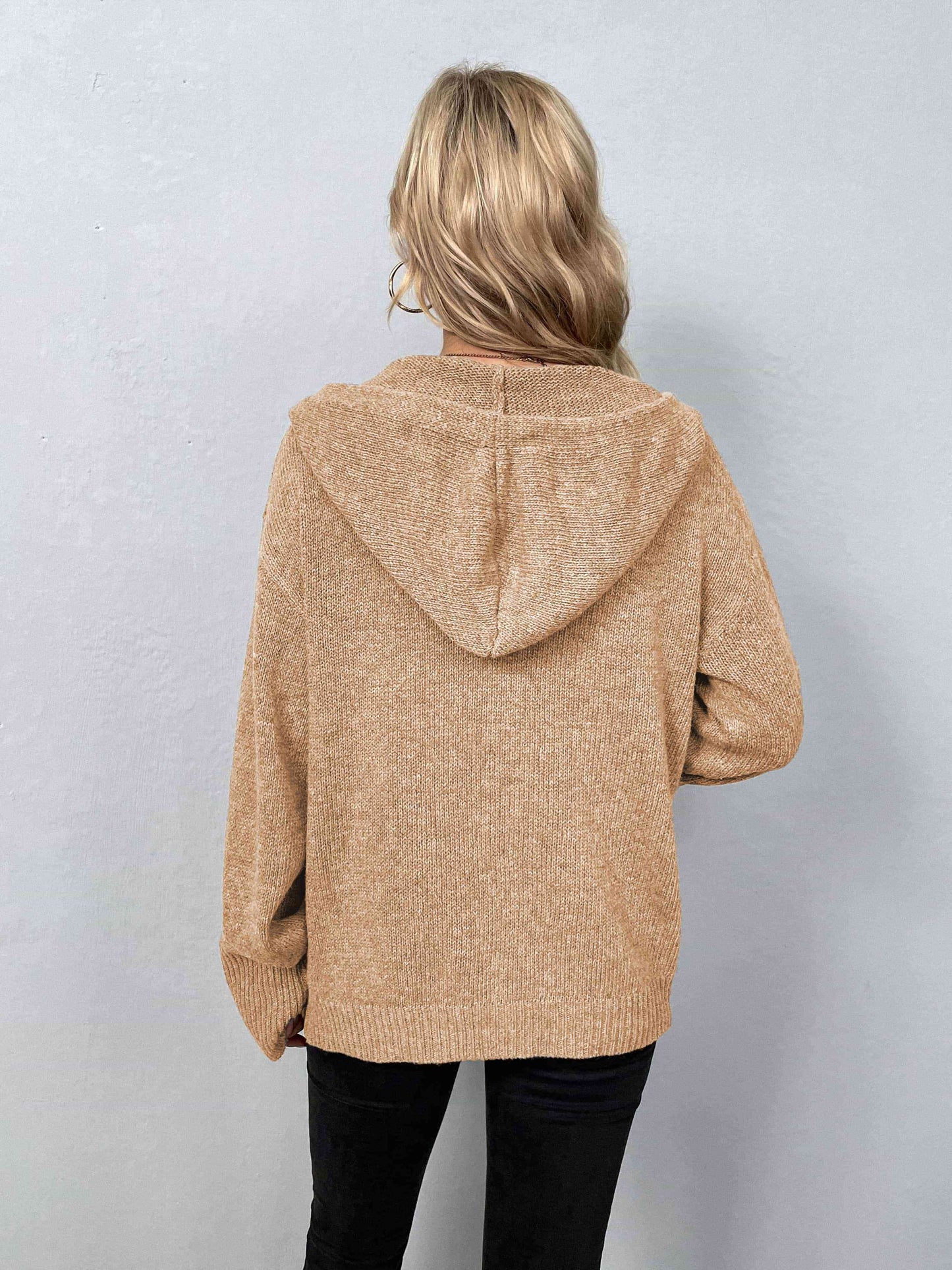 Button-Down Long Sleeve Hooded Sweater - TRENDMELO