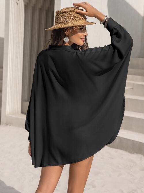Openwork Button Up Long Sleeve Shirt - TRENDMELO