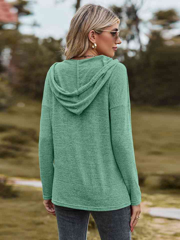 Dropped Shoulder Hooded Blouse - TRENDMELO