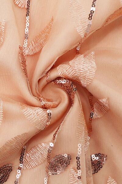 Sequin Leaf Embroidery Tie Front Short Sleeve Dress - TRENDMELO