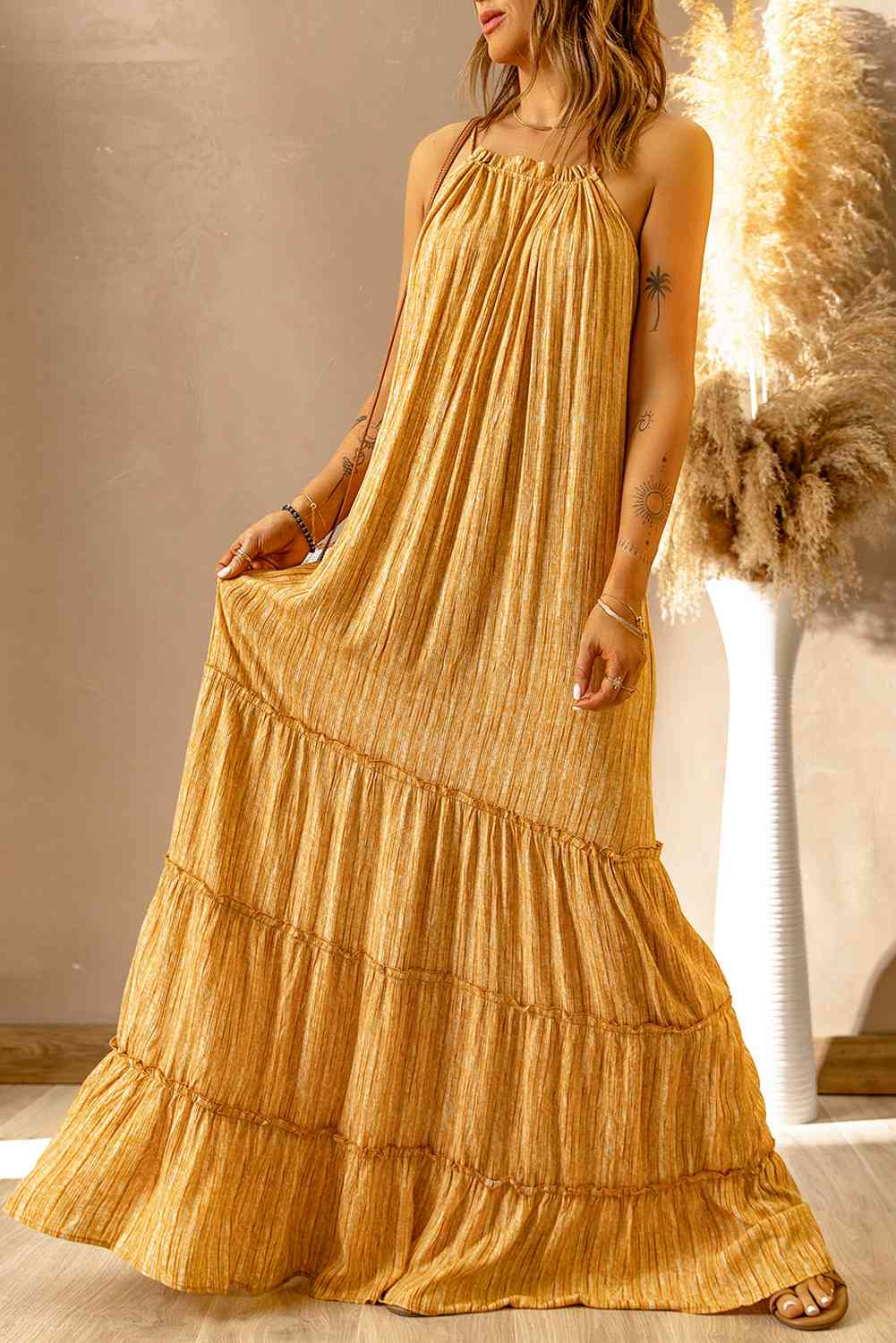 Frill Trim Sleeveless Maxi Dress - TRENDMELO