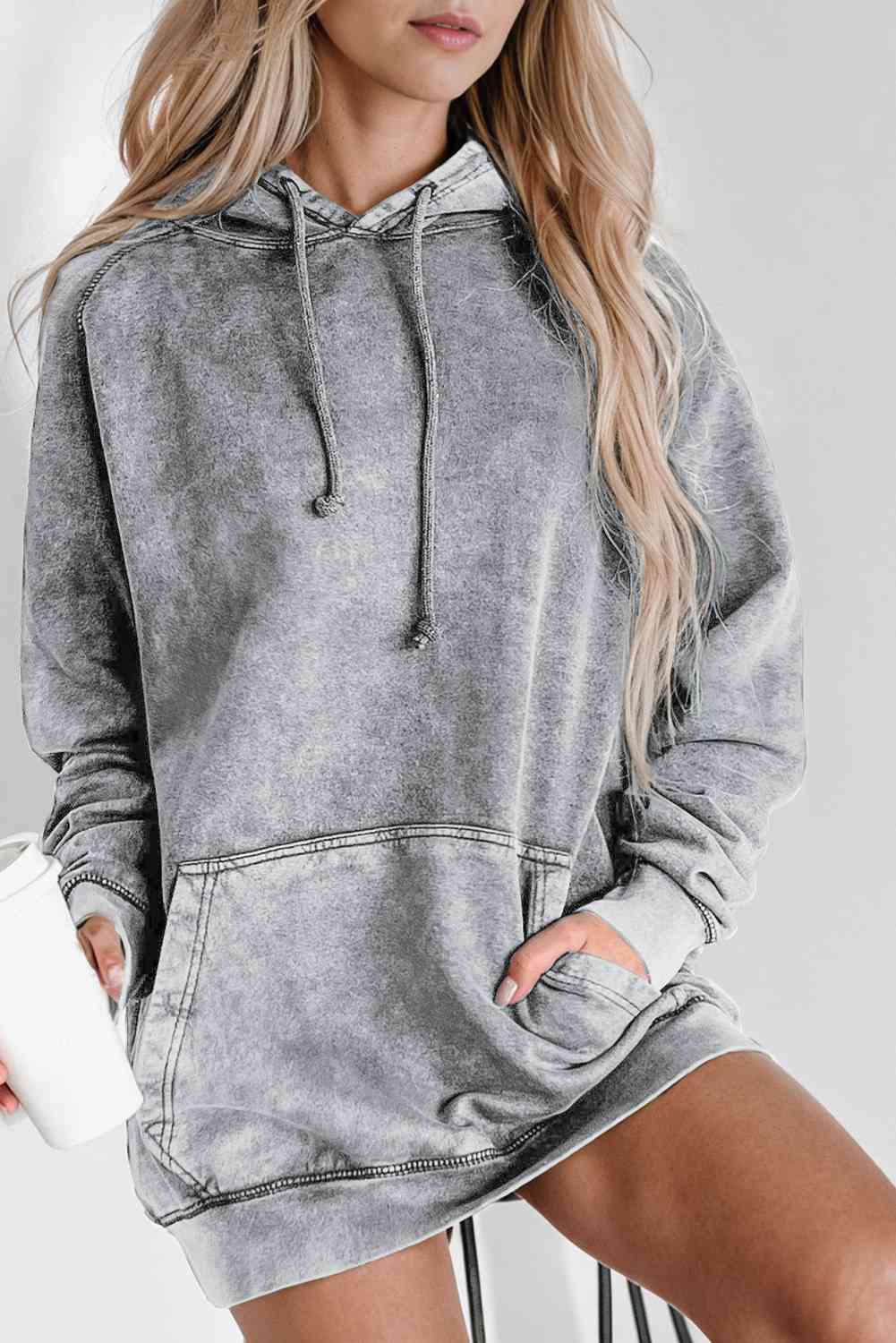 Long Sleeve Front Pocket Hoodie - TRENDMELO