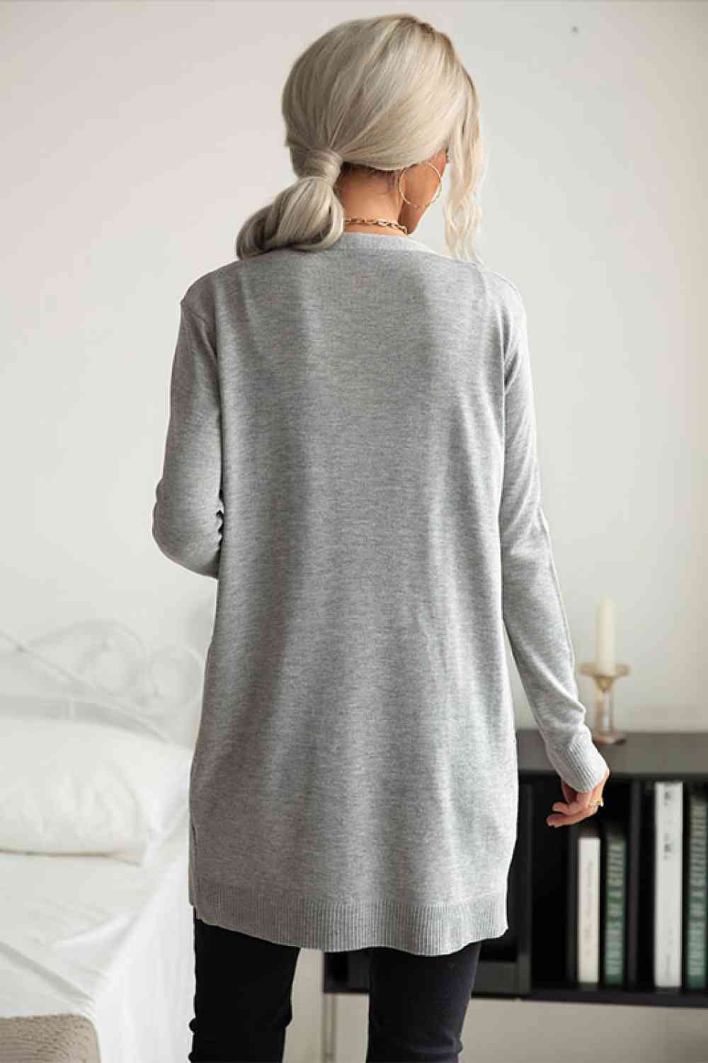 Ribbed Longline Open Front Cardigan - TRENDMELO