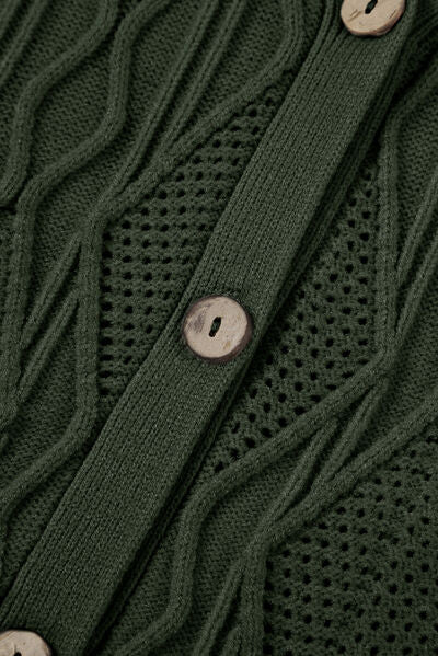 Plus Size Cable-Knit Button Up Sweater - TRENDMELO