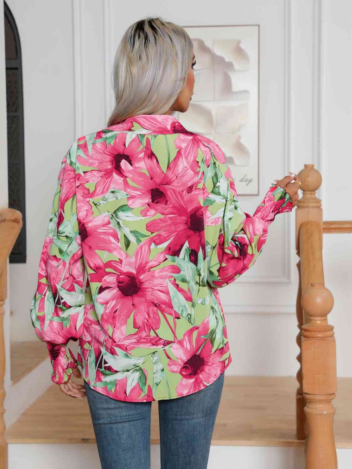 Floral Collared Neck Buttoned Shirt - TRENDMELO