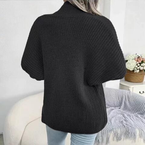 Open Front Lantern Sleeve Cardigan - TRENDMELO