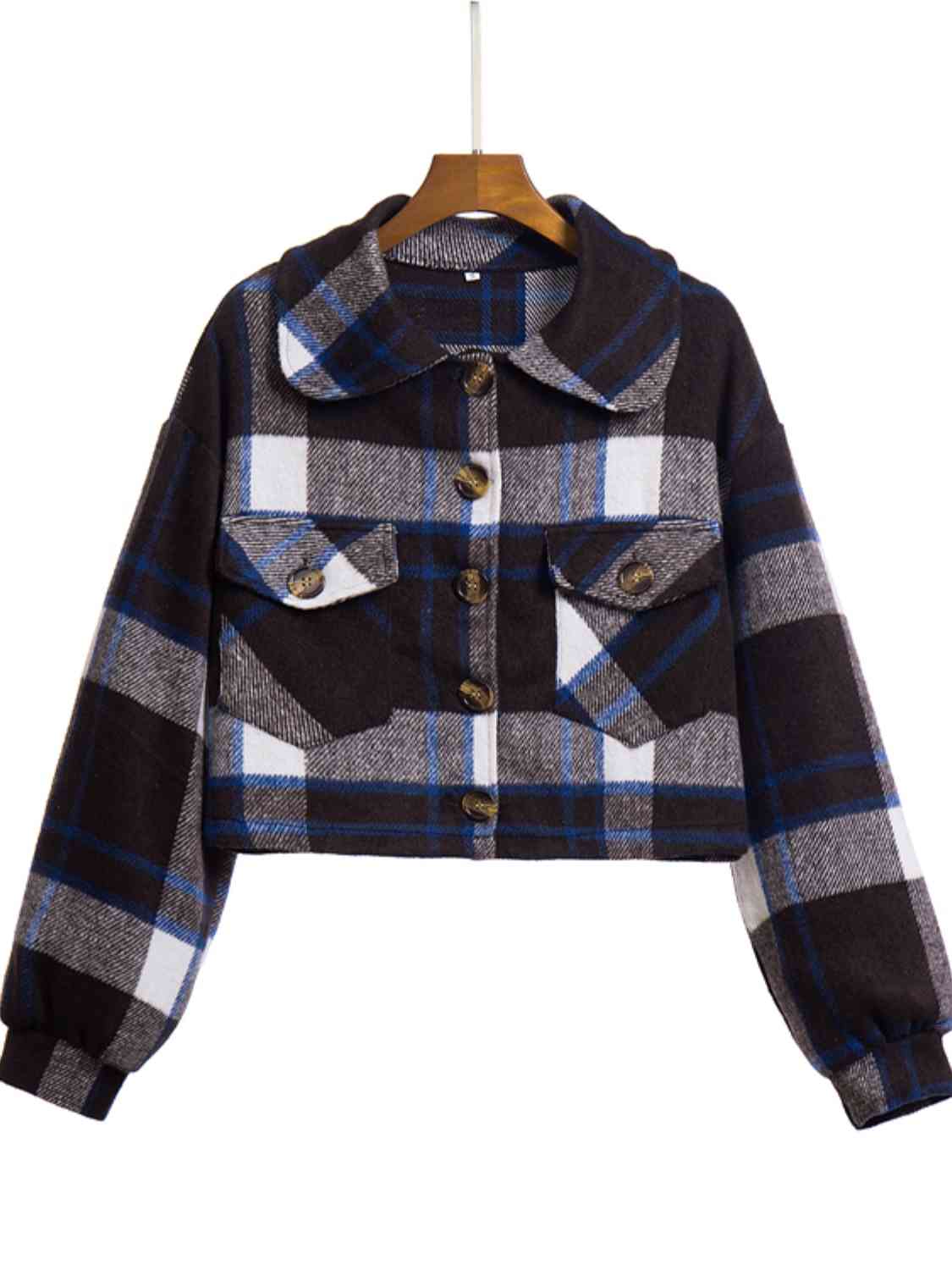 Plaid Button Front Jacket with Pockets - TRENDMELO