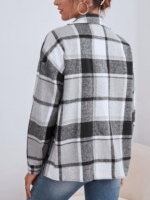 Plaid Collared Neck Button Down Jacket - TRENDMELO