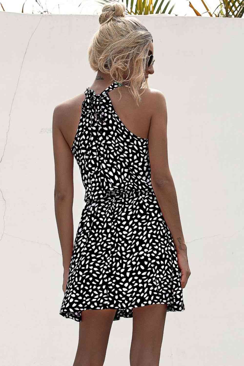 Printed Grecian Neck Mini Dress - TRENDMELO