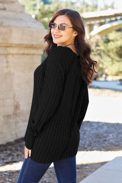Basic Bae Full Size Ribbed Round Neck Long Sleeve Knit Top - TRENDMELO