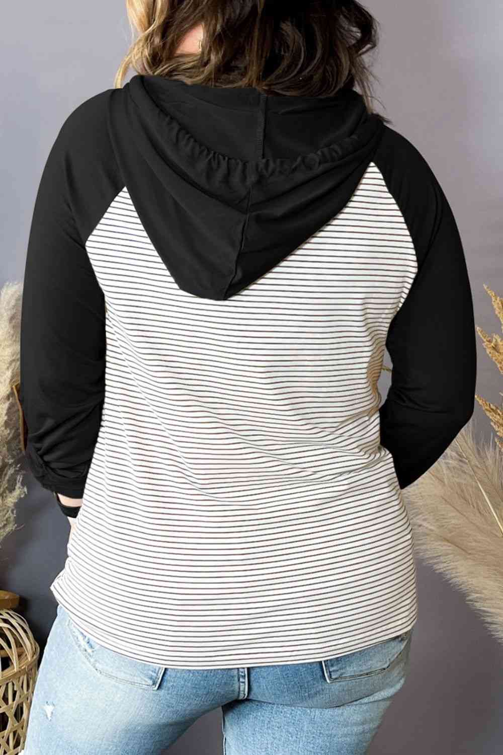 Plus Size Striped Long Sleeve Hoodie - TRENDMELO
