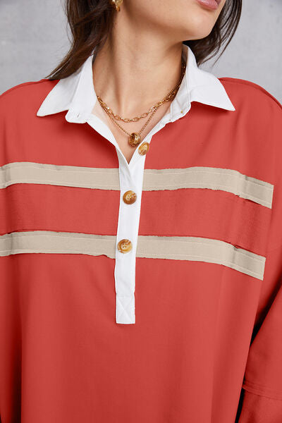 Half Button Handkerchief Hem Dress - TRENDMELO