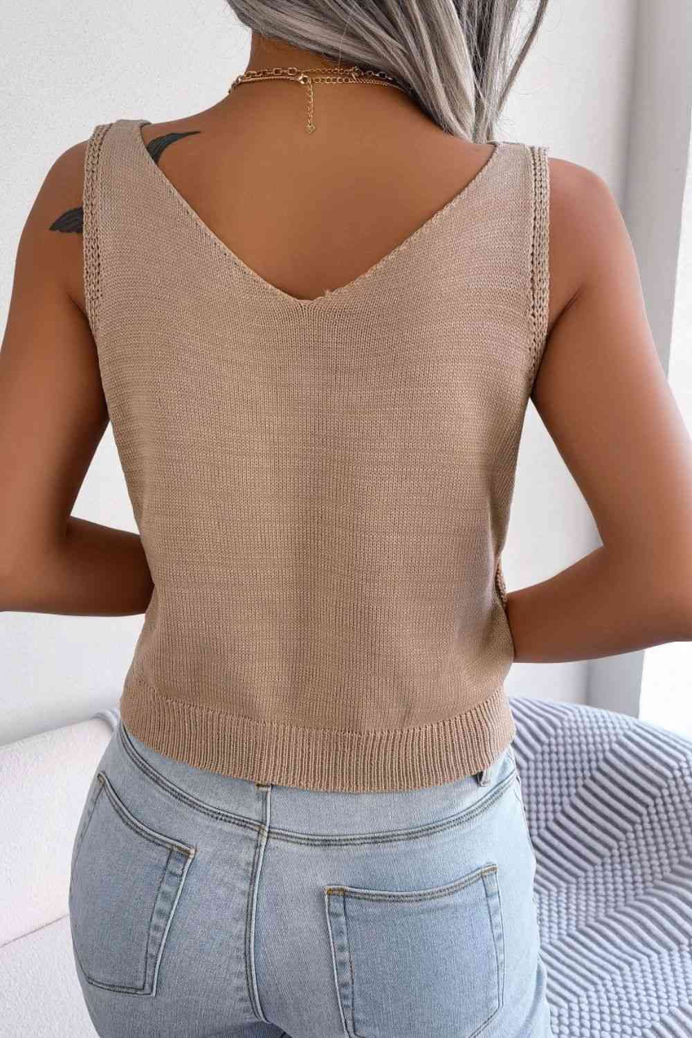 Decorative Button Mixed Knit Tank - TRENDMELO