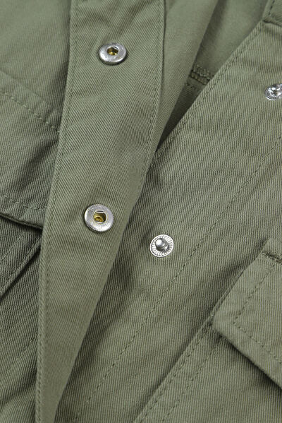 Drawstring Snap Down Dropped Shoulder Denim Jacket - TRENDMELO