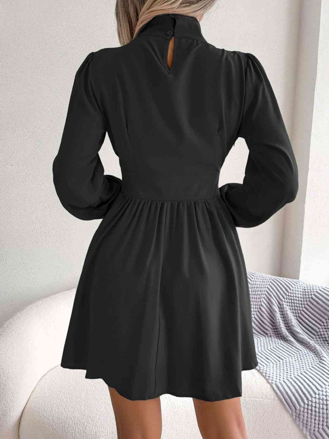 Cutout Turtleneck A-Line Mini Dress - TRENDMELO