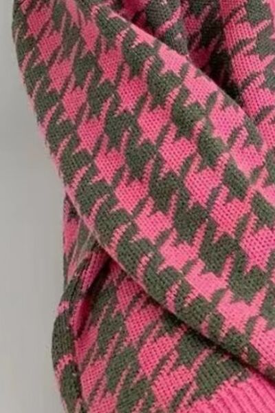 Houndstooth Button Up Long Sleeve Cardigan - TRENDMELO