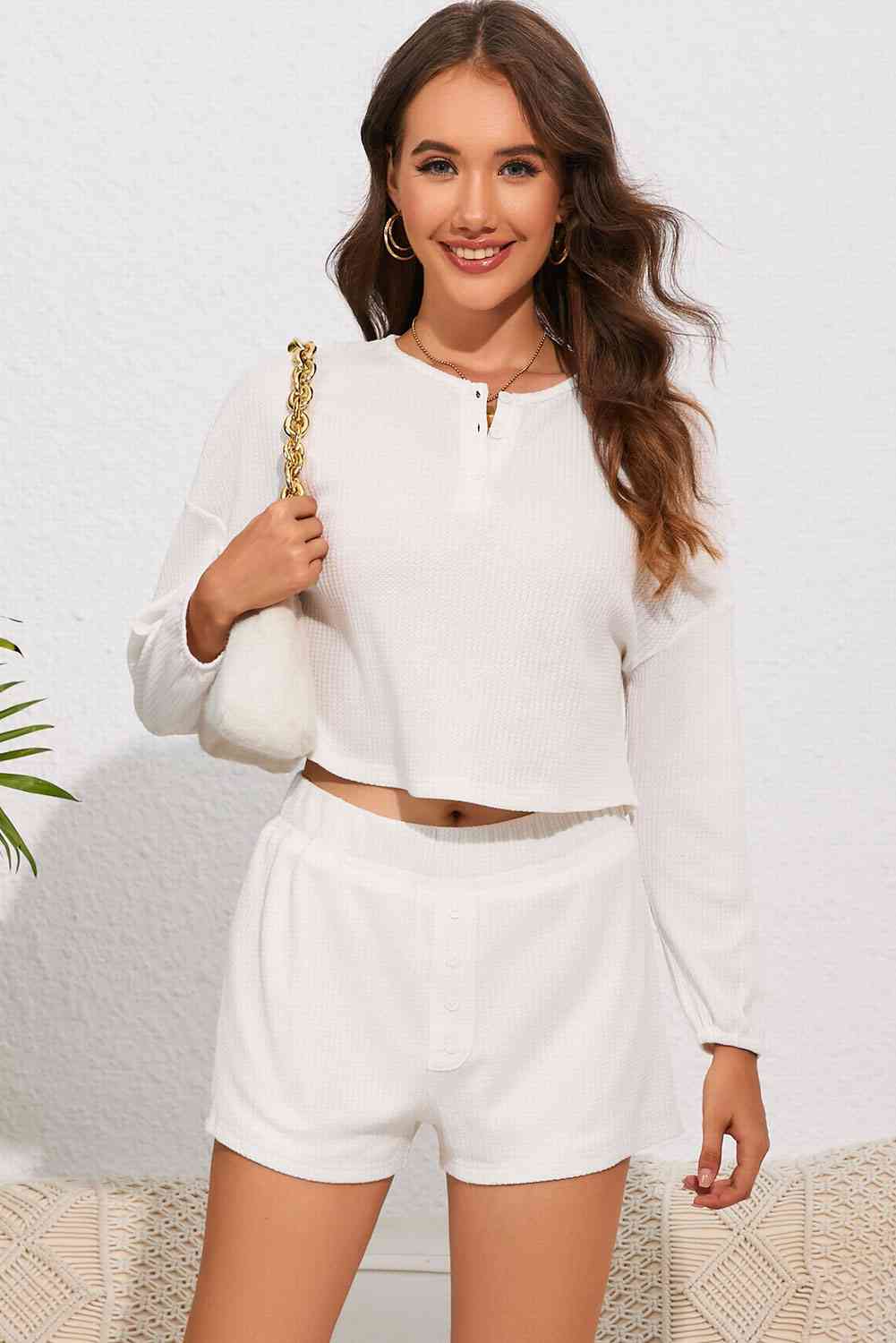 Round Neck Dropped Shoulder Top and Shorts Lounge Set - TRENDMELO