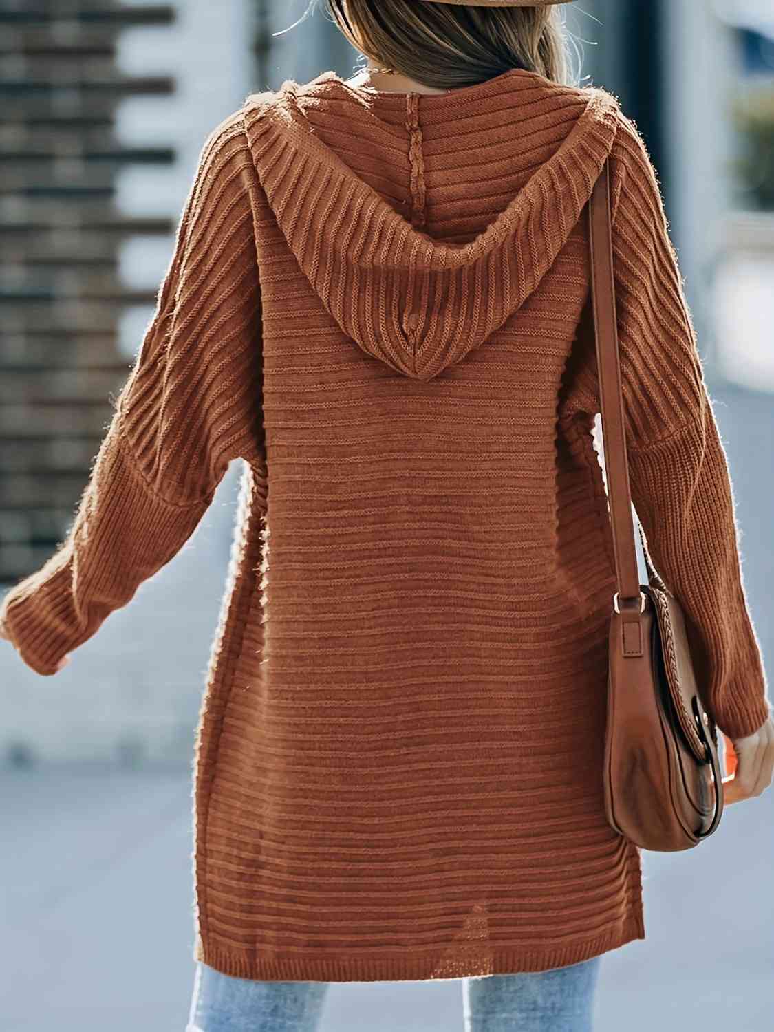 Plus Size Hooded Open Front Longline Cardigan - TRENDMELO