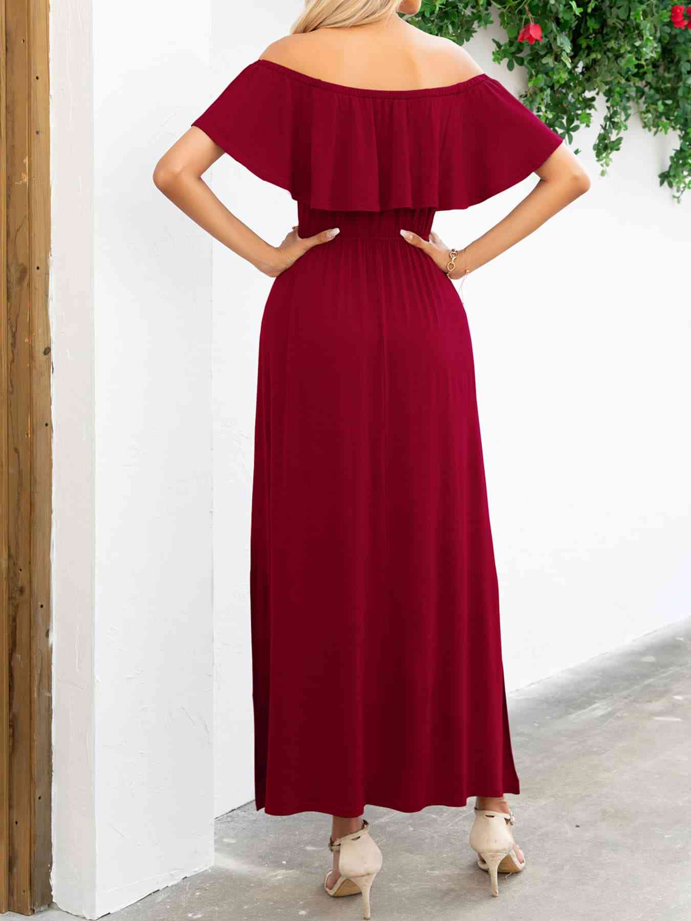 Off-Shoulder Slit Maxi Dress - TRENDMELO