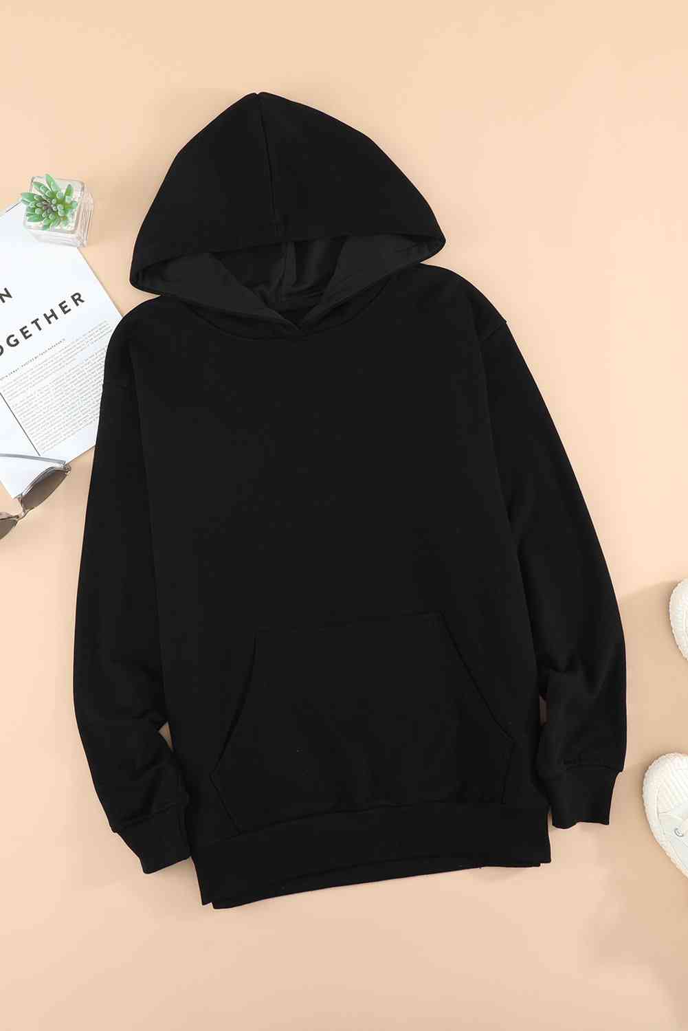 Dropped Shoulder Kangaroo Pocket Hoodie - TRENDMELO