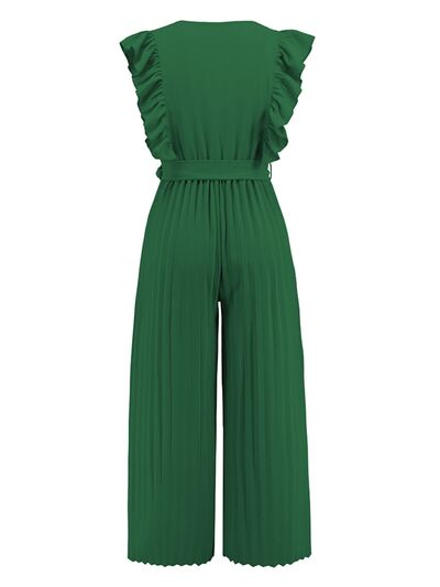 Ruffled Surplice Cap Sleeve Jumpsuit - TRENDMELO