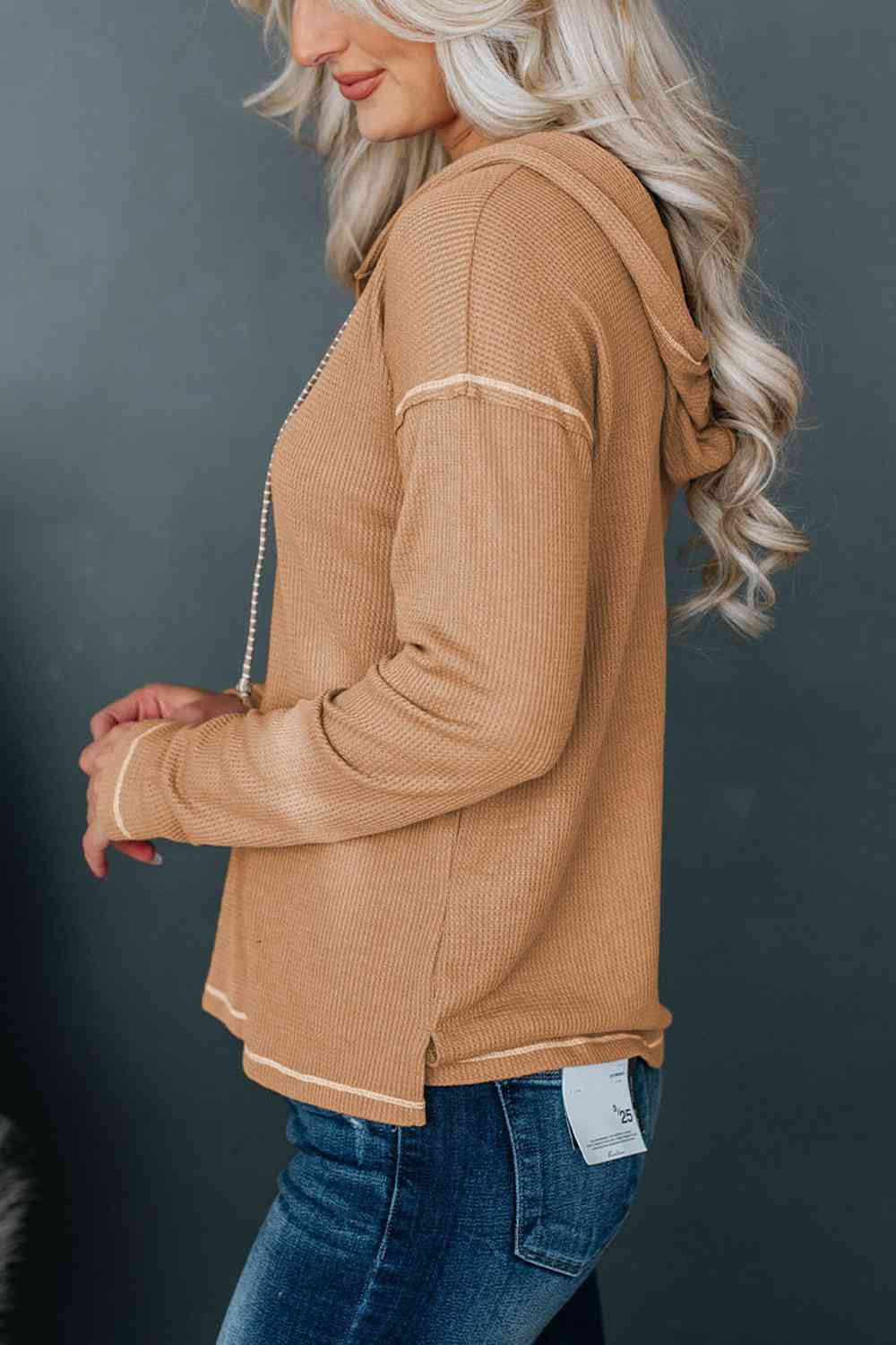 Dropped Shoulder Buttoned Hoodie - TRENDMELO