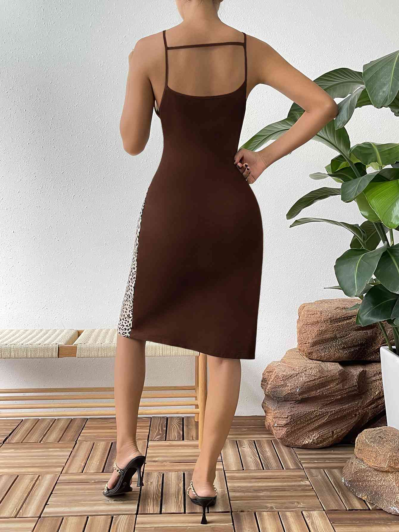 Leopard Color Block Cutout Sleeveless Knee-Length Dress - TRENDMELO
