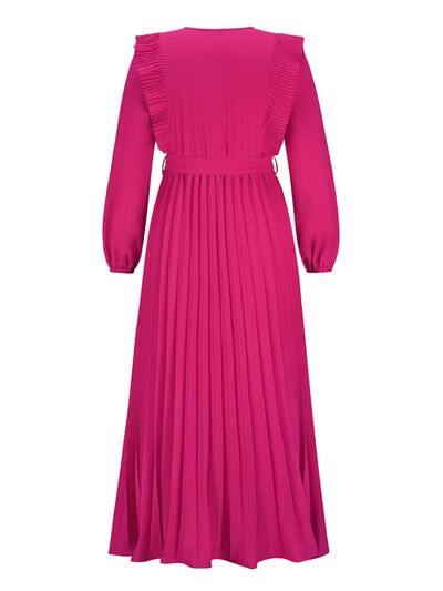 Pleated Surplice Tie Waist Maxi Dress - TRENDMELO