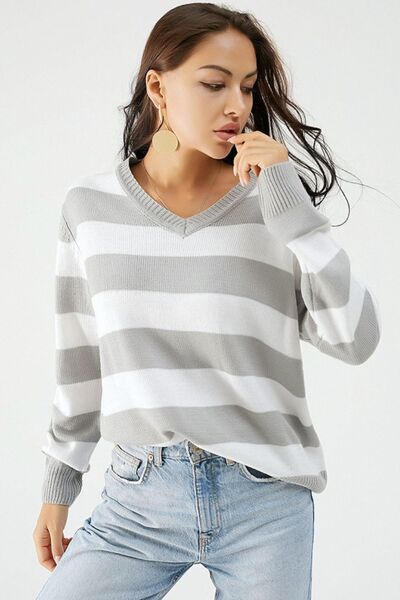 Leopard V-Neck Long Sleeve Sweater - TRENDMELO