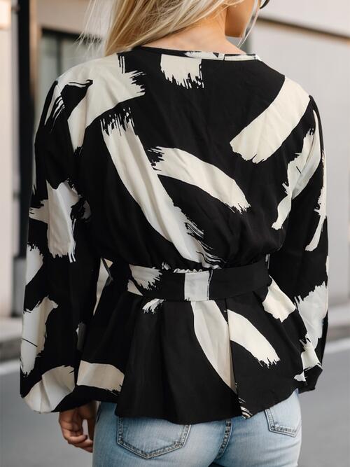 Printed Tie Front Lace Detail Cardigan - TRENDMELO