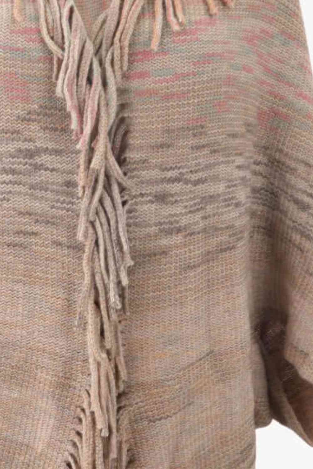 Multicolored Fringe Trim Poncho - TRENDMELO