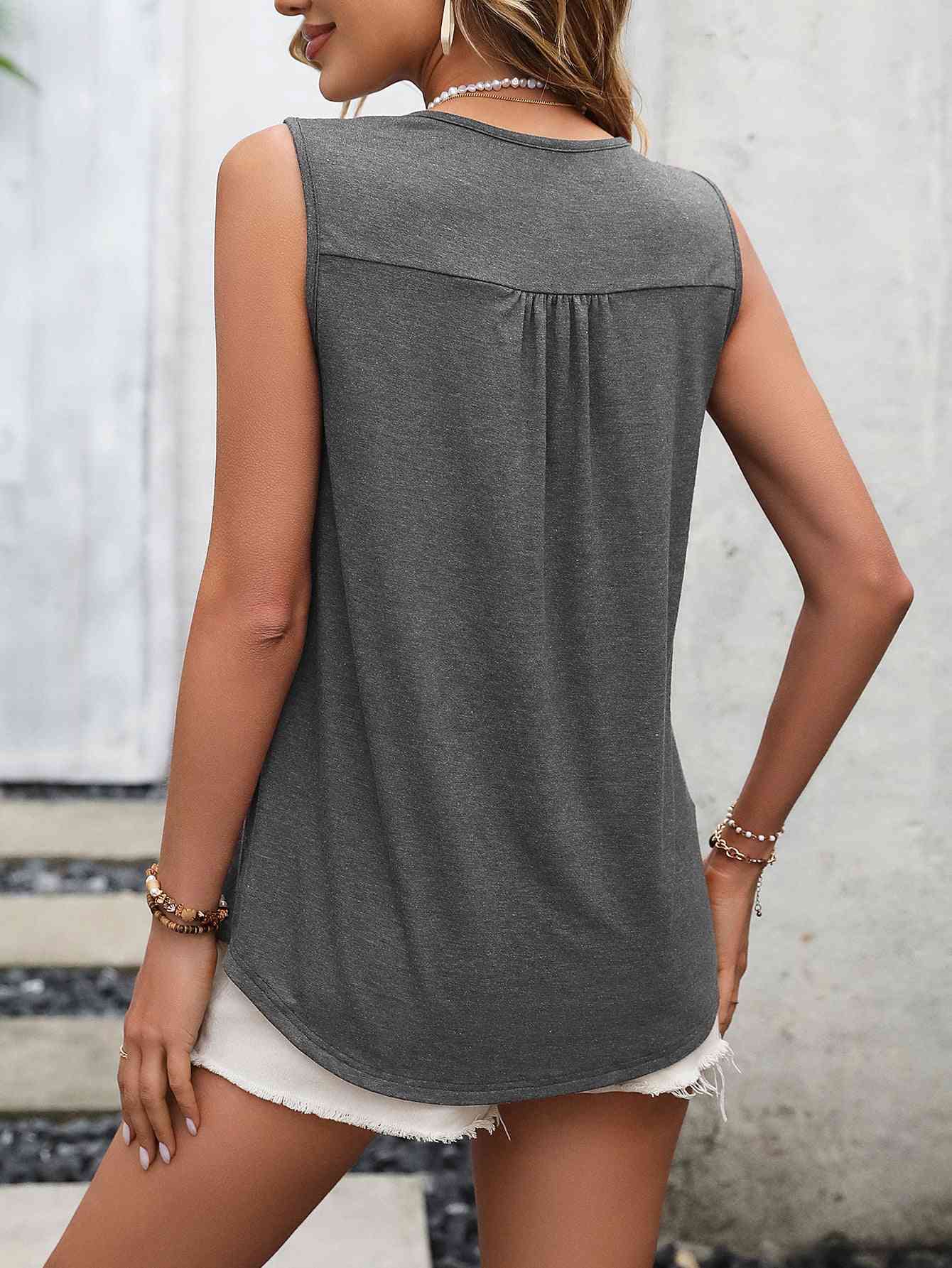 Lace Contrast Scoop Neck Tank - TRENDMELO