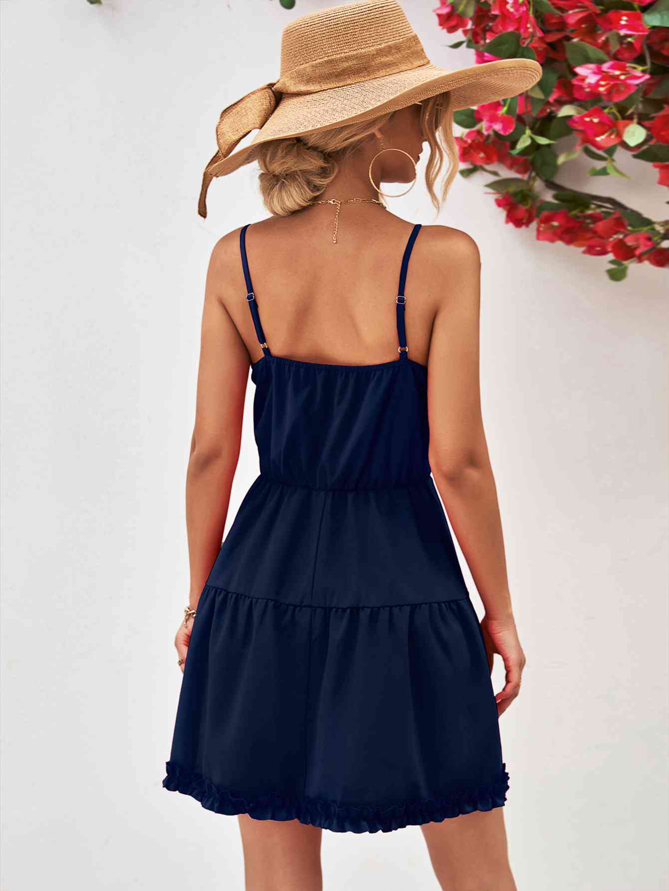 Frill Trim Spaghetti Strap Mini Dress - TRENDMELO
