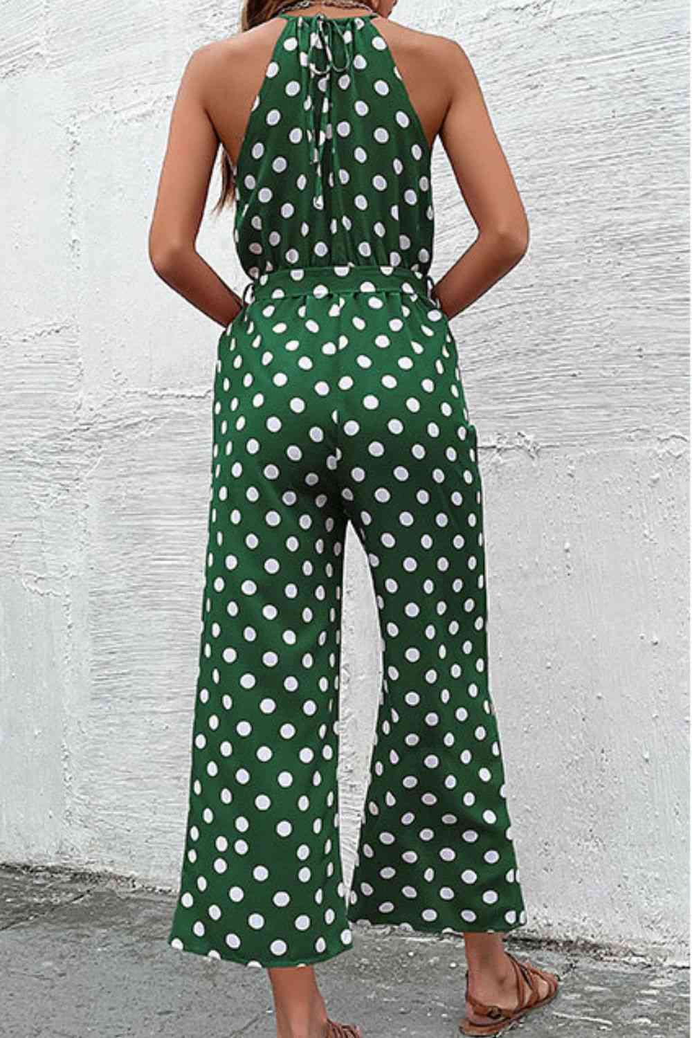 Polka Dot Grecian Wide Leg Jumpsuit - TRENDMELO