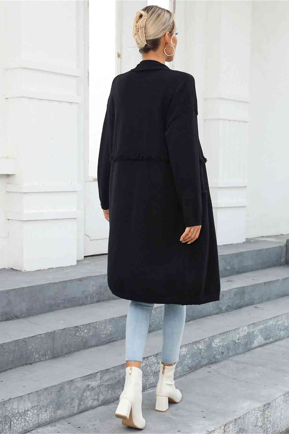 Open Front Pocketed Cardigan - TRENDMELO