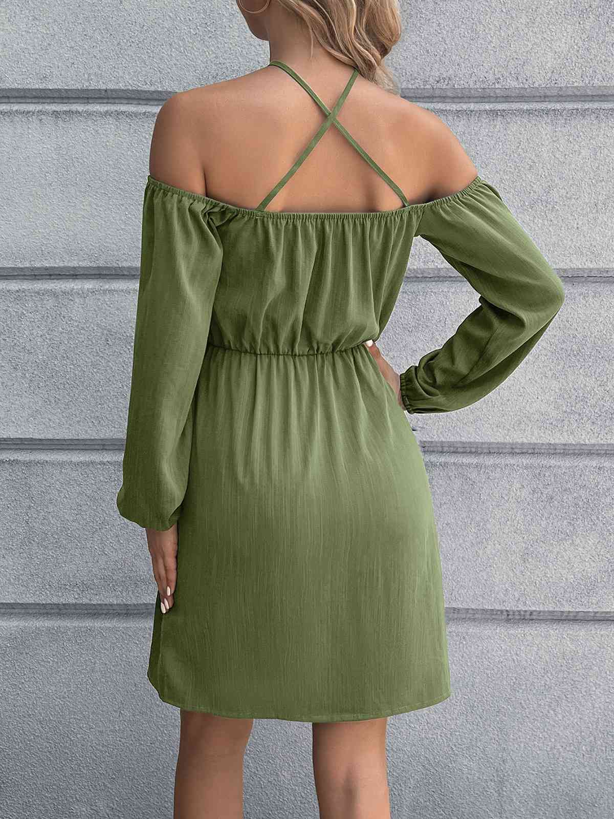 Cold-Shoulder Crisscross Mini Dress - TRENDMELO