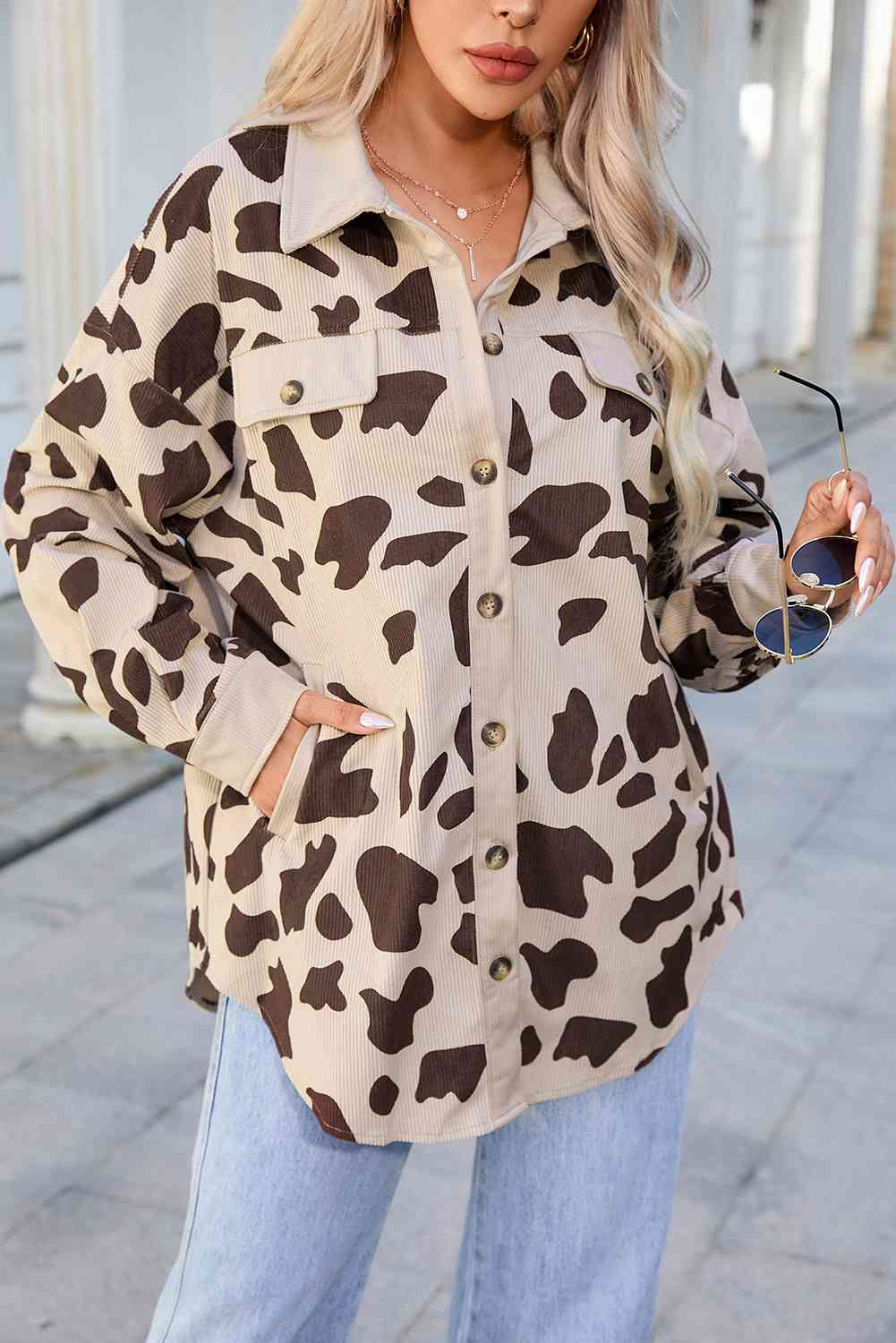 Button Down Collared Jacket - TRENDMELO