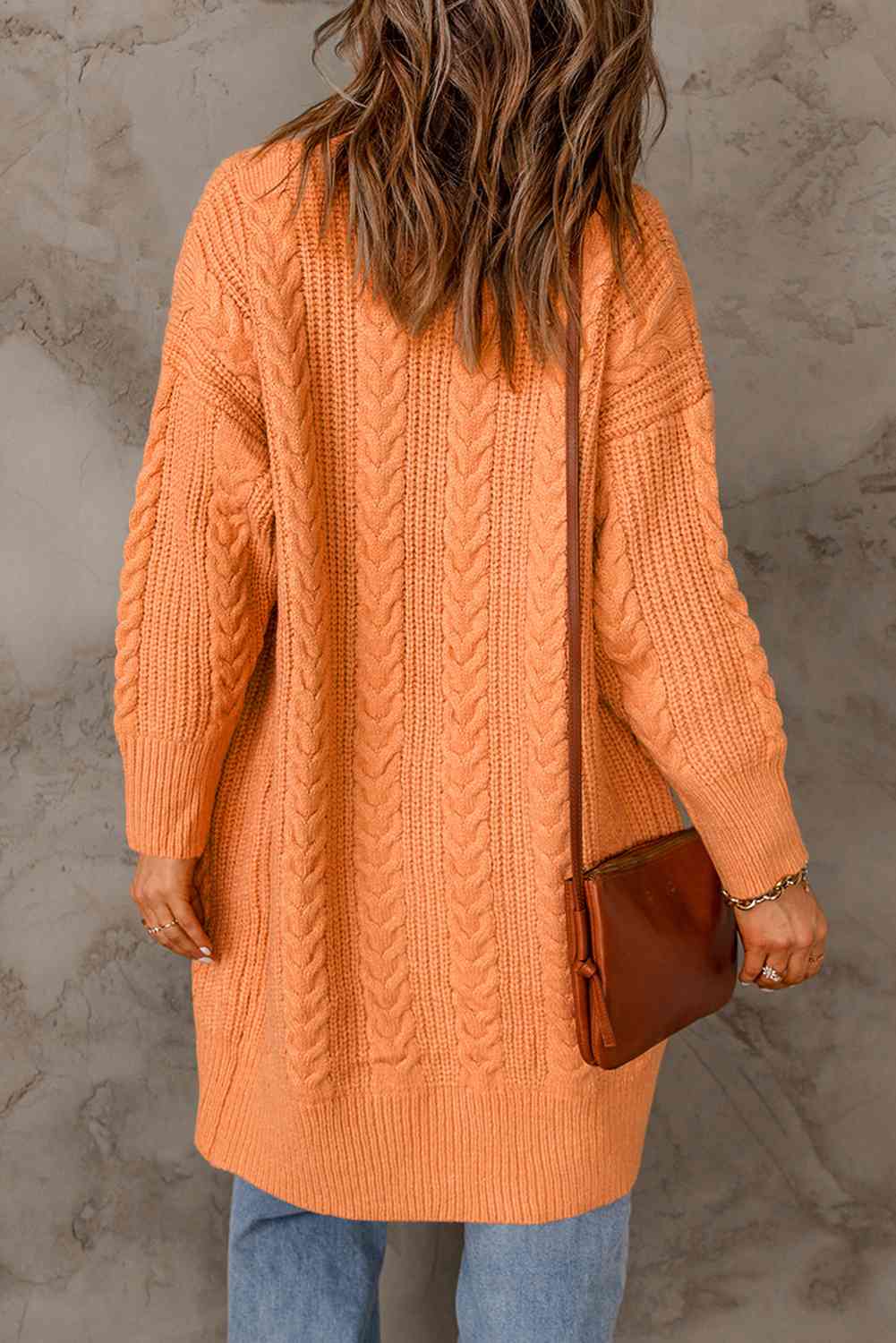 Double Take Cable-Knit Open Front Sweater Cardigan - TRENDMELO