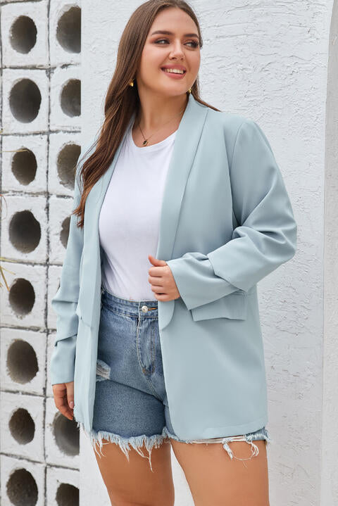 Plus Size Shawl Collar Long Sleeve Blazer - TRENDMELO