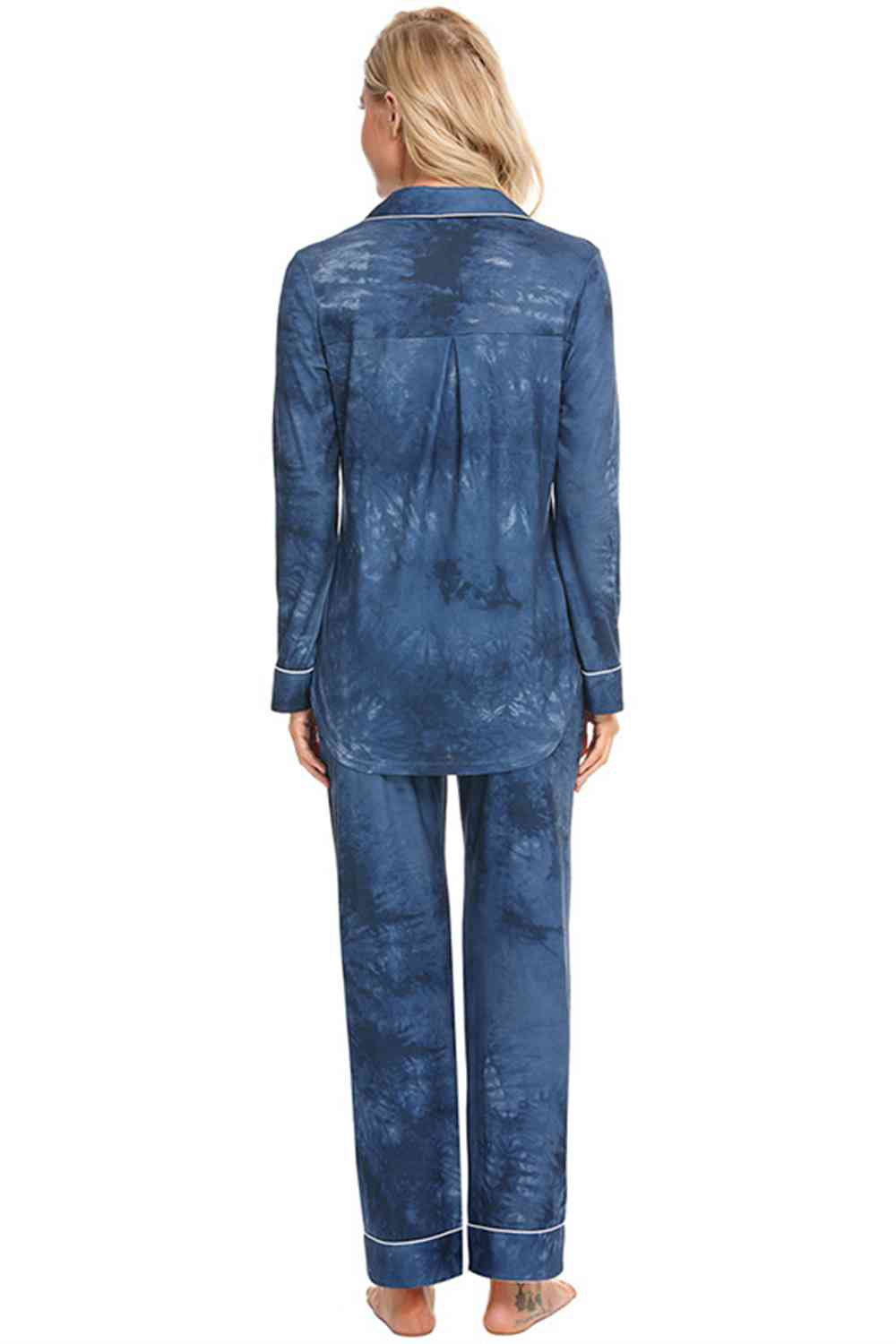 Collared Neck Long Sleeve Loungewear Set with Pockets - TRENDMELO